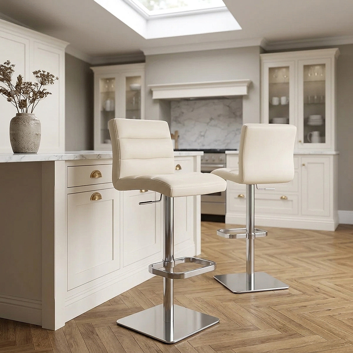 Lush Real Leather Brushed Stool Cream