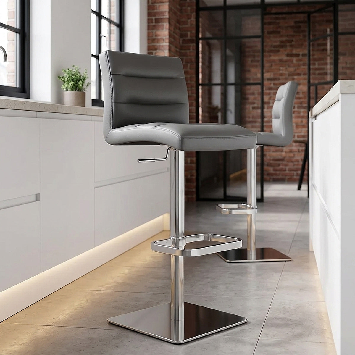 Lush Real Leather Brushed Stool Grey