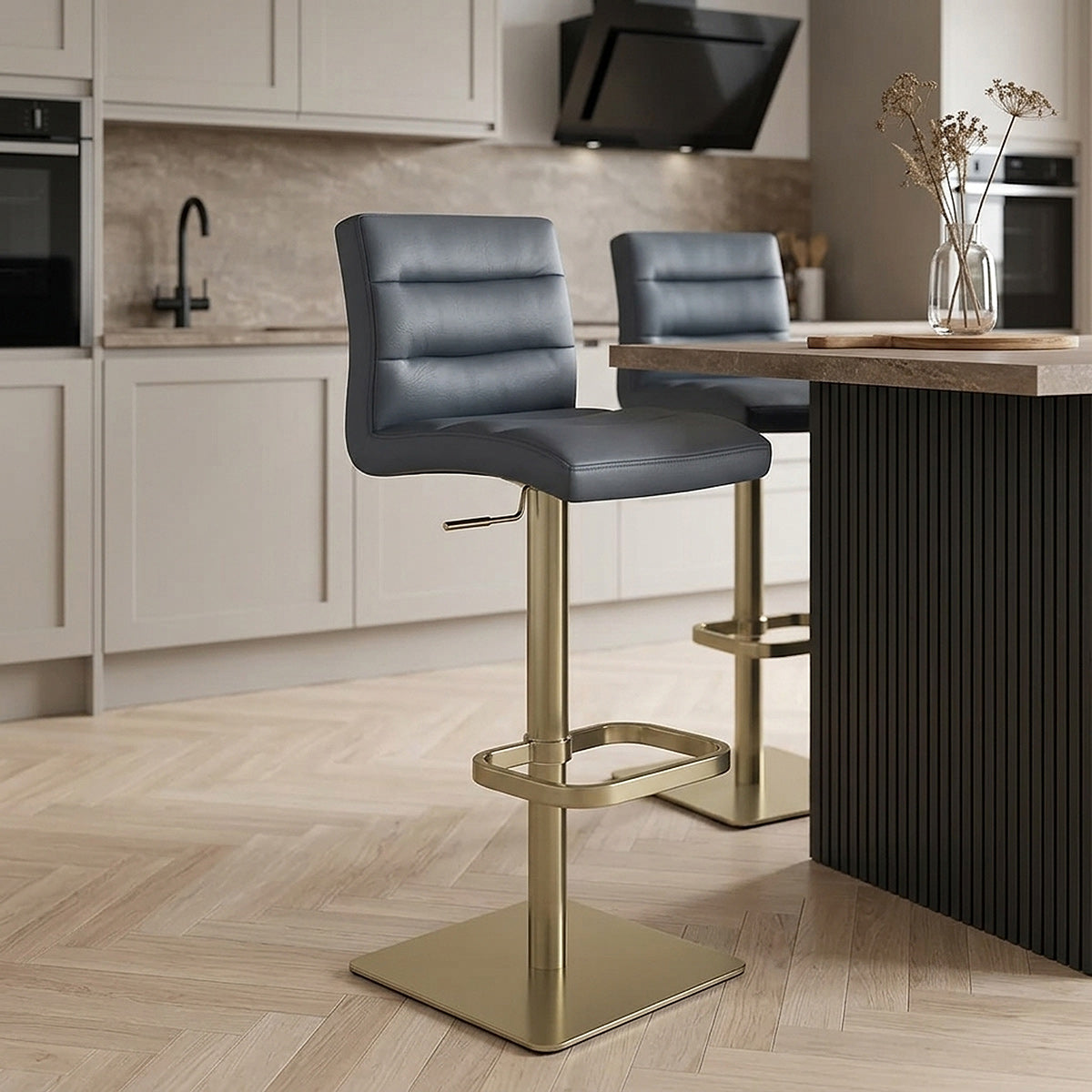 Lush Real Leather Gold Stool Blue