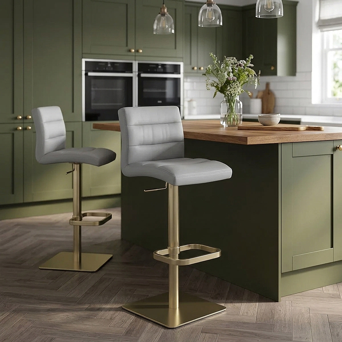 Lush Real Leather Gold Stool Light Grey