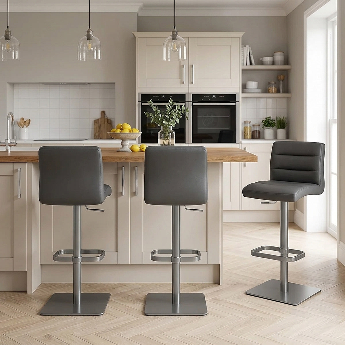 Lush Real Leather Graphite Stool Dark Grey