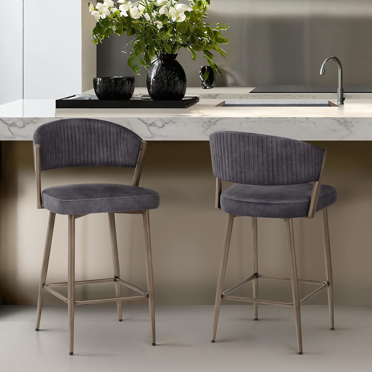 Lusso Bar Stool Charcoal Velvet