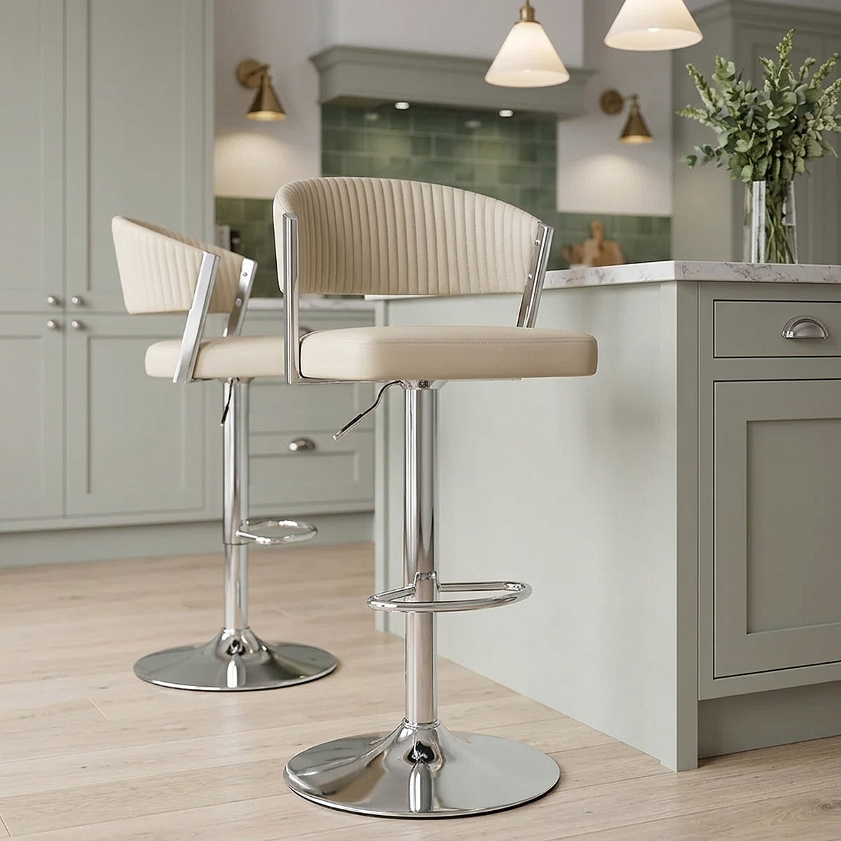 Lusso Chrome Stool Cream Real Leather