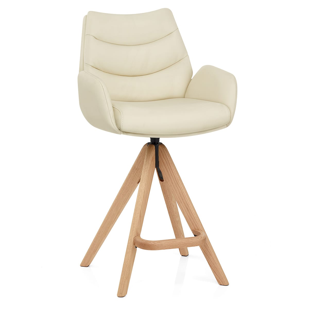 Madrid Real Leather Wooden Stool Cream
