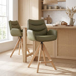 Madrid Real Leather Wooden Stool Green