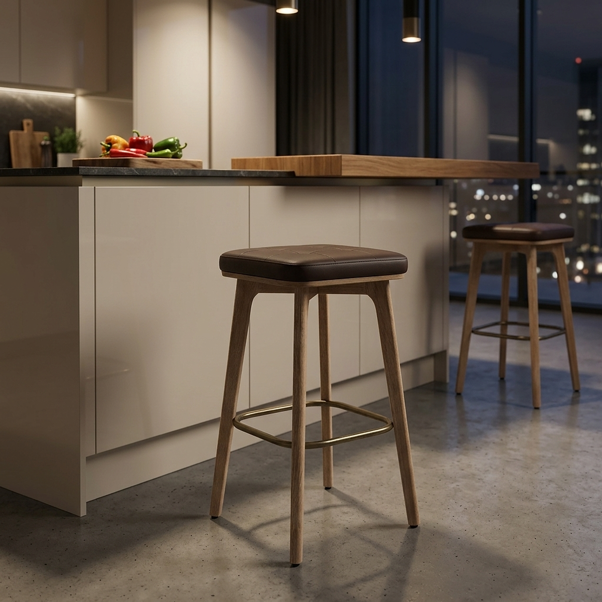 Malmo Oak & Copper Stool Brown