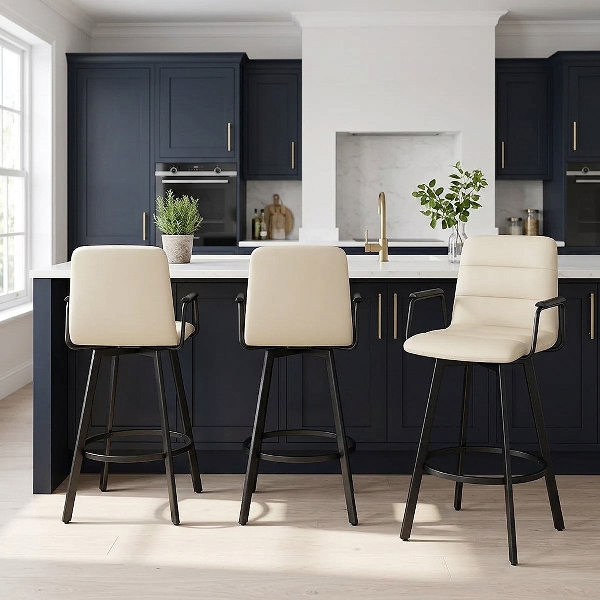 Marco Stool Black Arms & Cream Leather