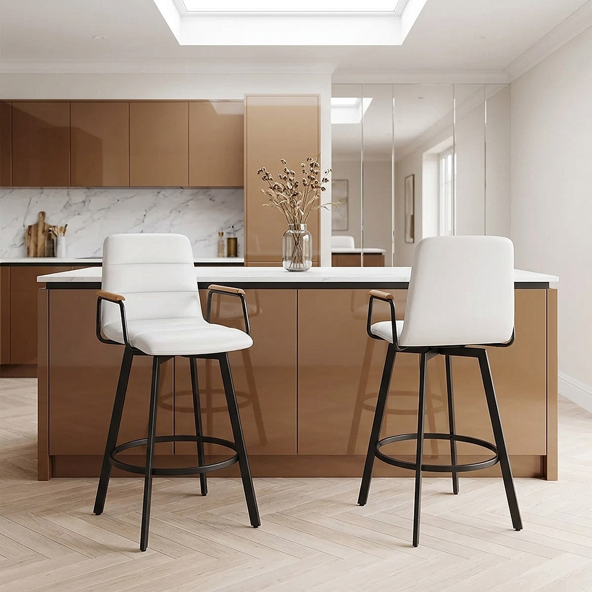 Marco Stool Oak Arms & White Leather