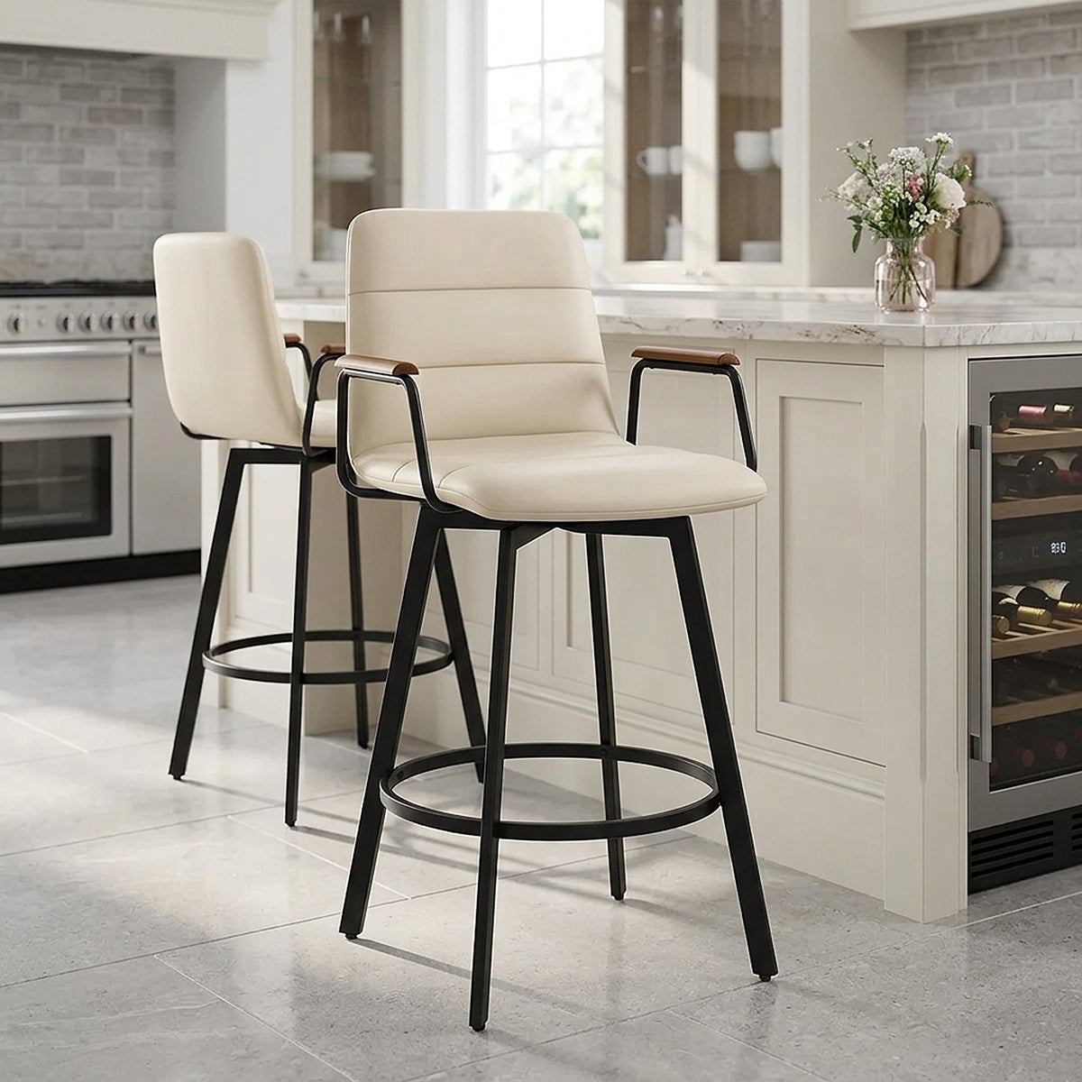 Marco Stool Walnut Arms & Cream Leather