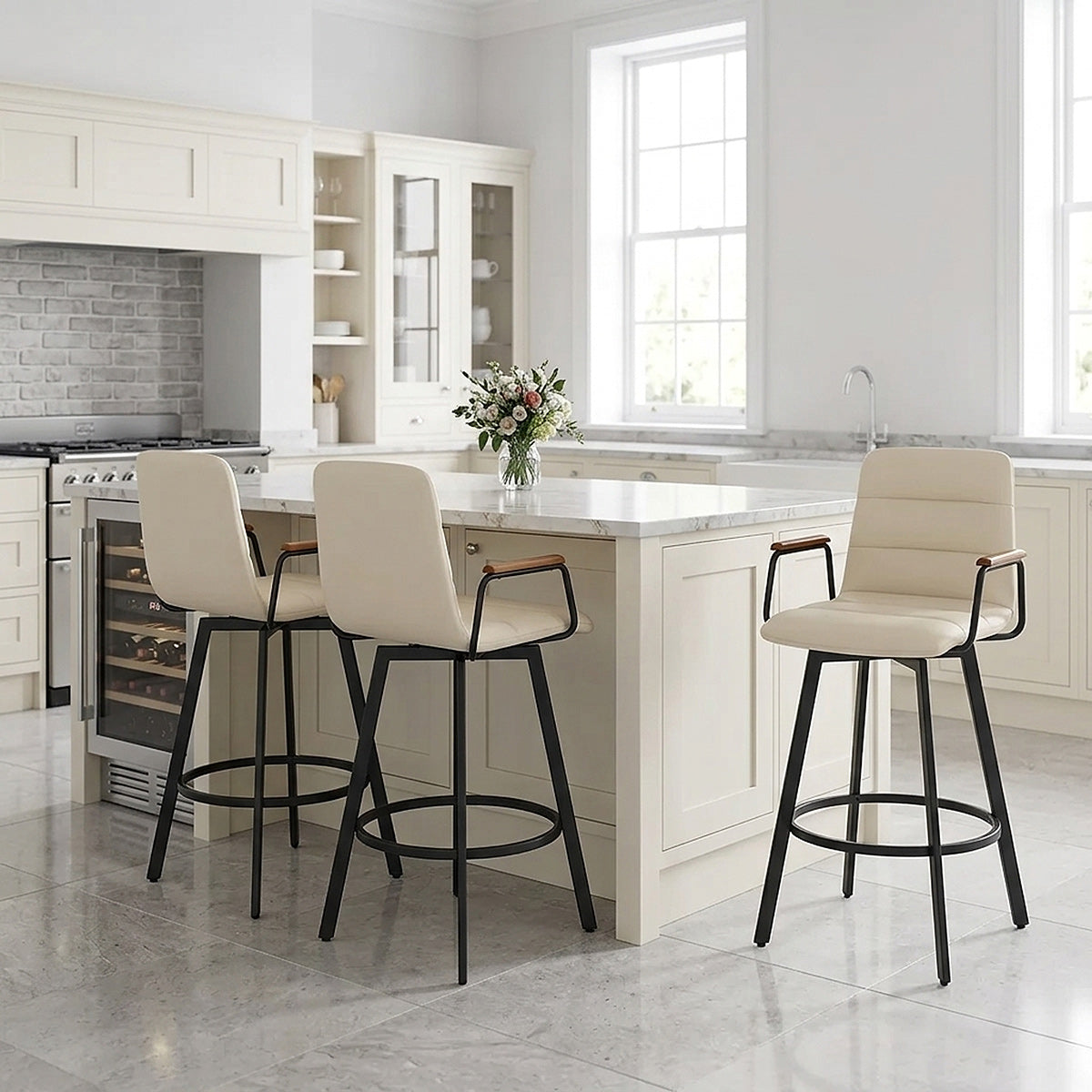 Marco Stool Walnut Arms & Cream Leather