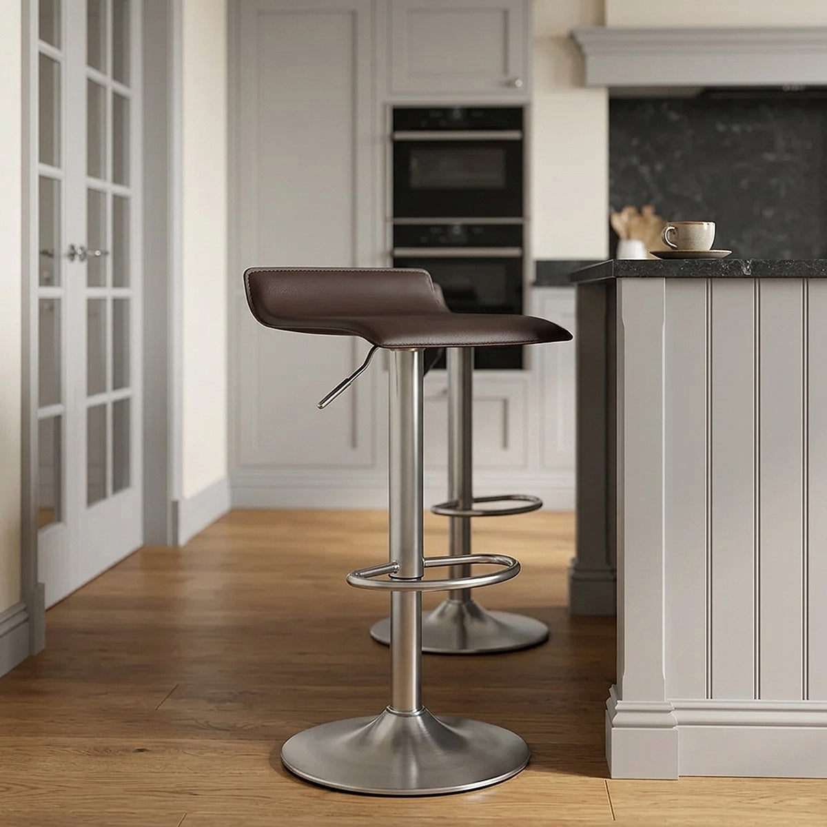 Mars Brushed Steel Bar Stool Brown
