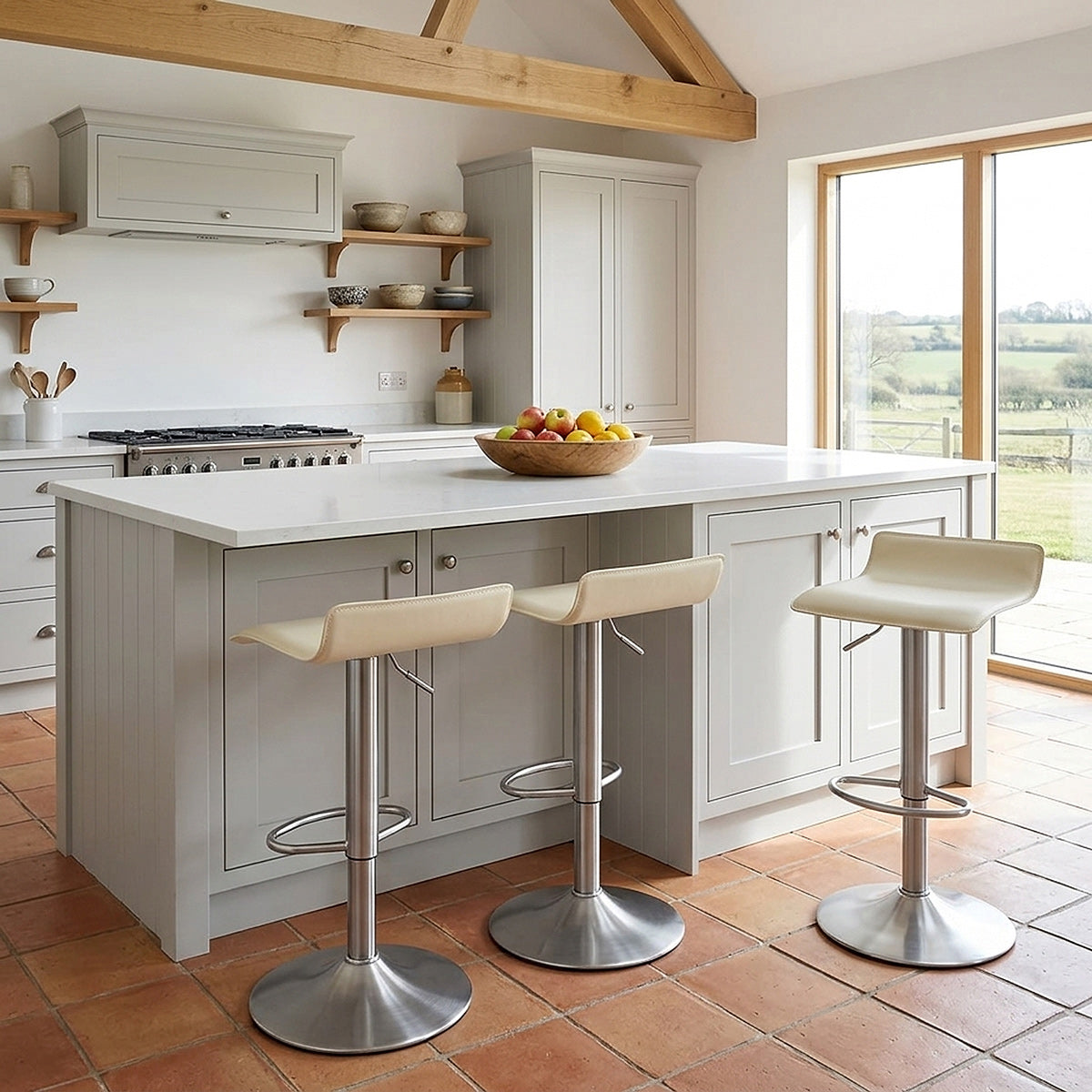 Mars Brushed Steel Bar Stool Cream