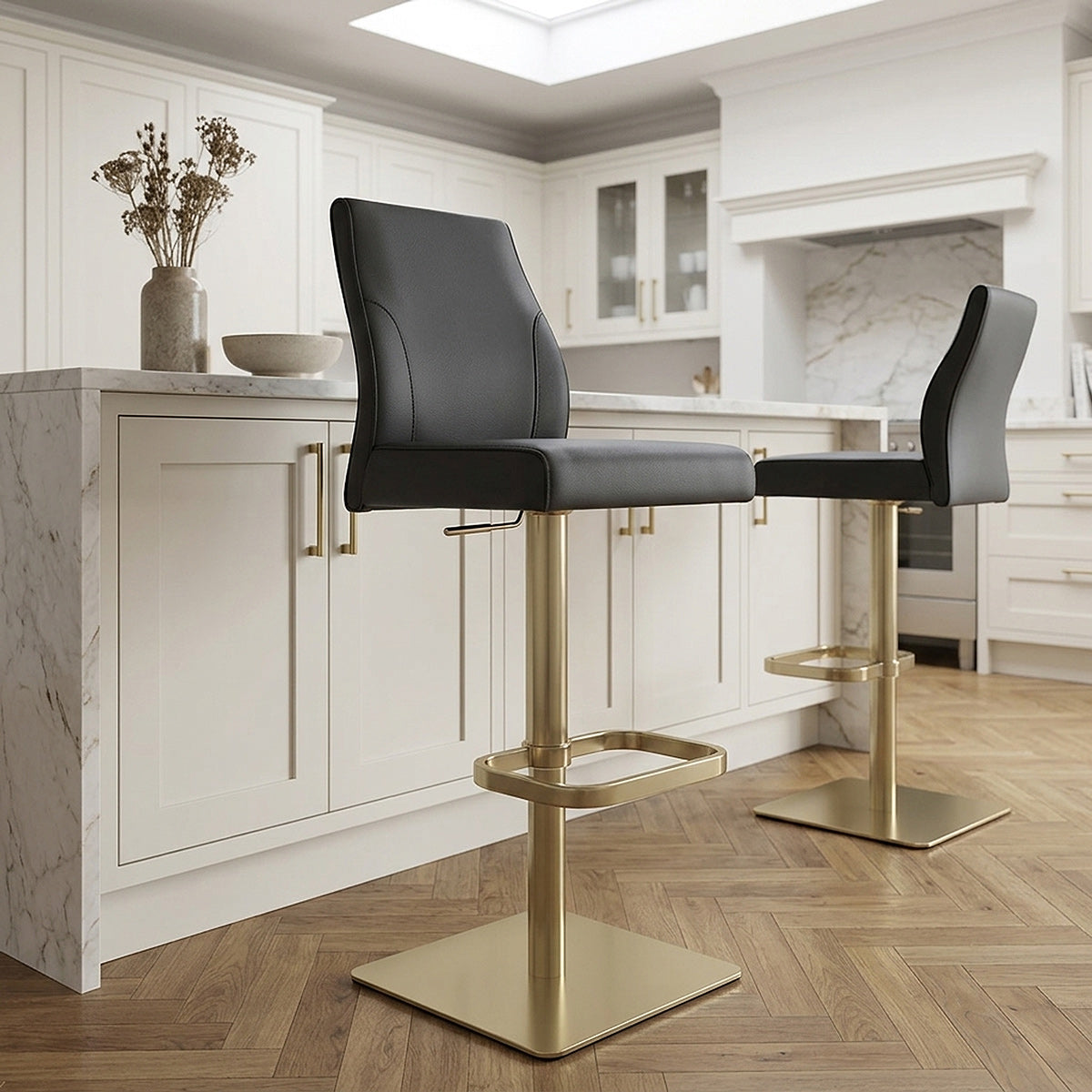 Martello Real Leather Gold Stool Black