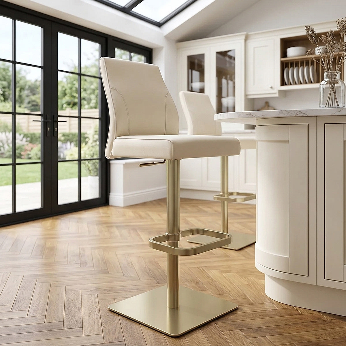 Martello Real Leather Gold Stool Cream
