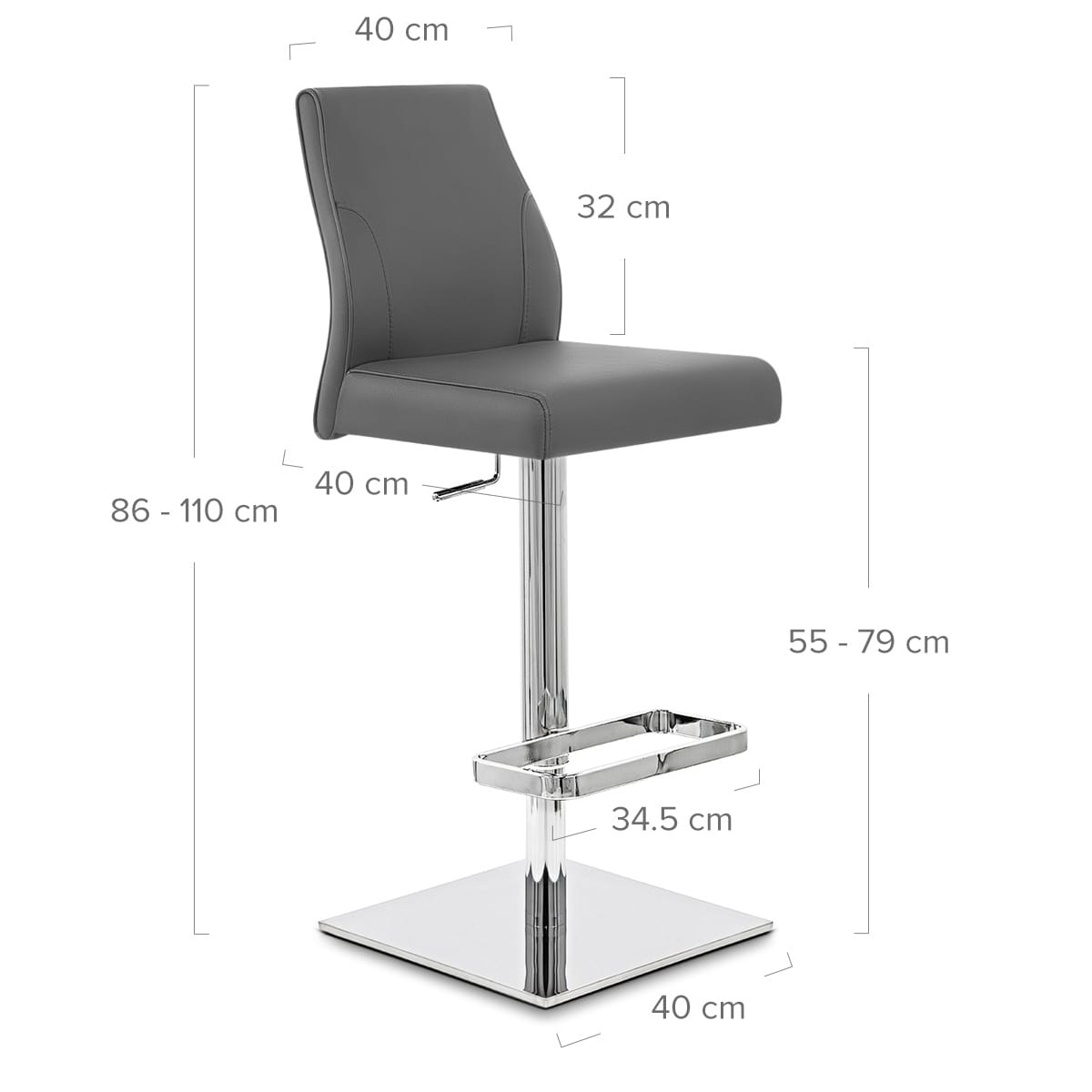 Martello Real Leather Chrome Stool Grey