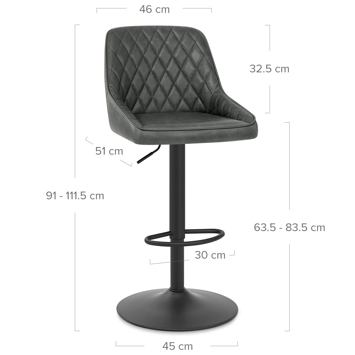 Melbourne Real Leather Stool Antique Charcoal