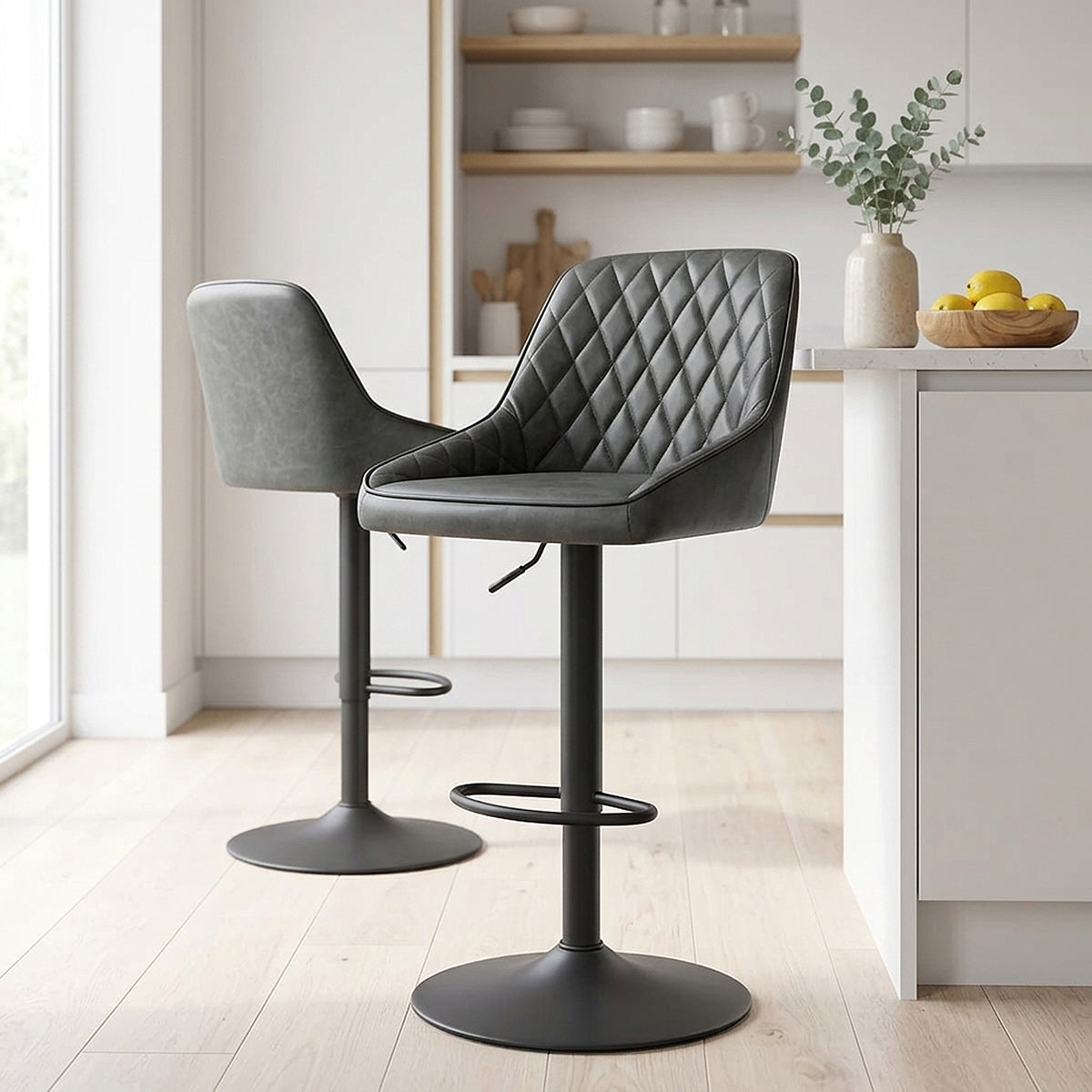 Melbourne Real Leather Stool Antique Charcoal