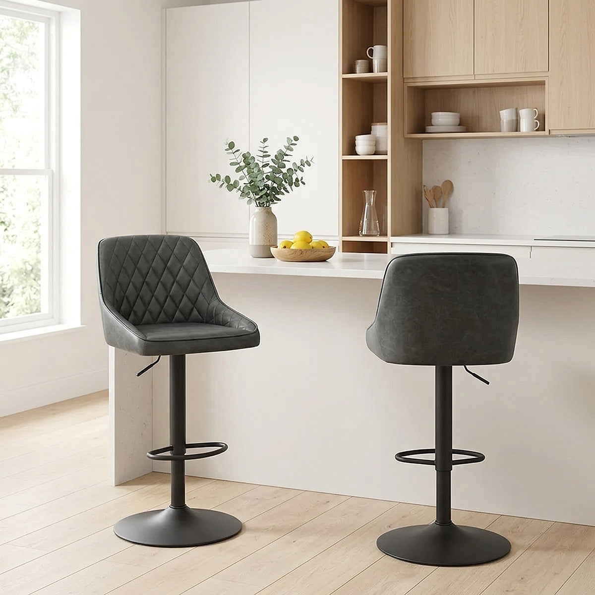 Melbourne Real Leather Stool Antique Charcoal
