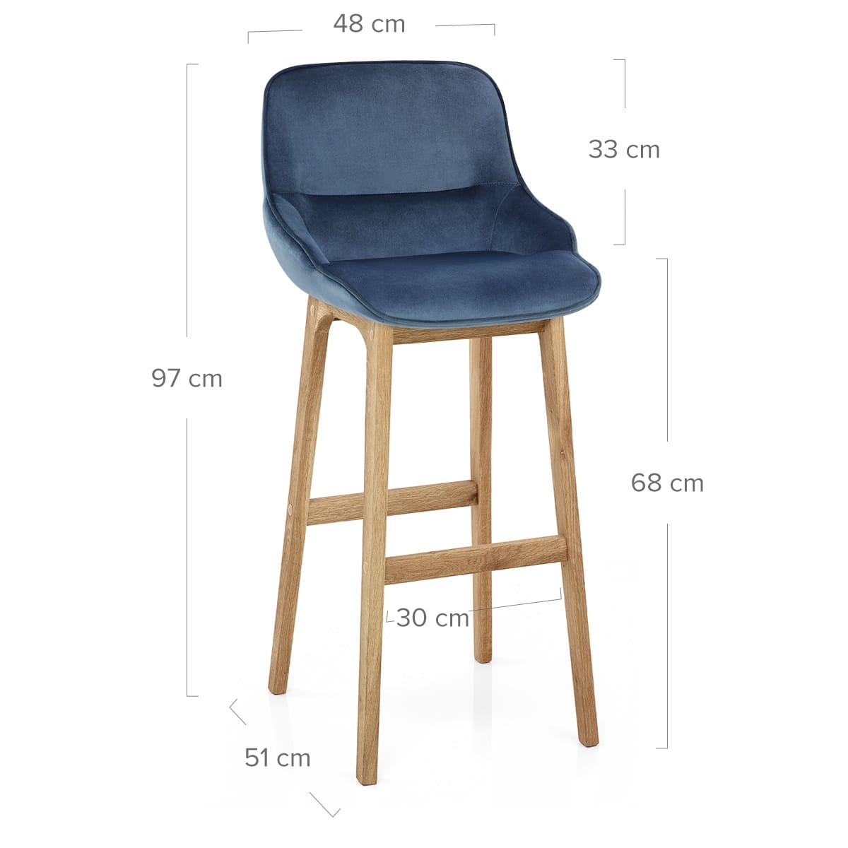 Miami Wooden Stool Blue Velvet