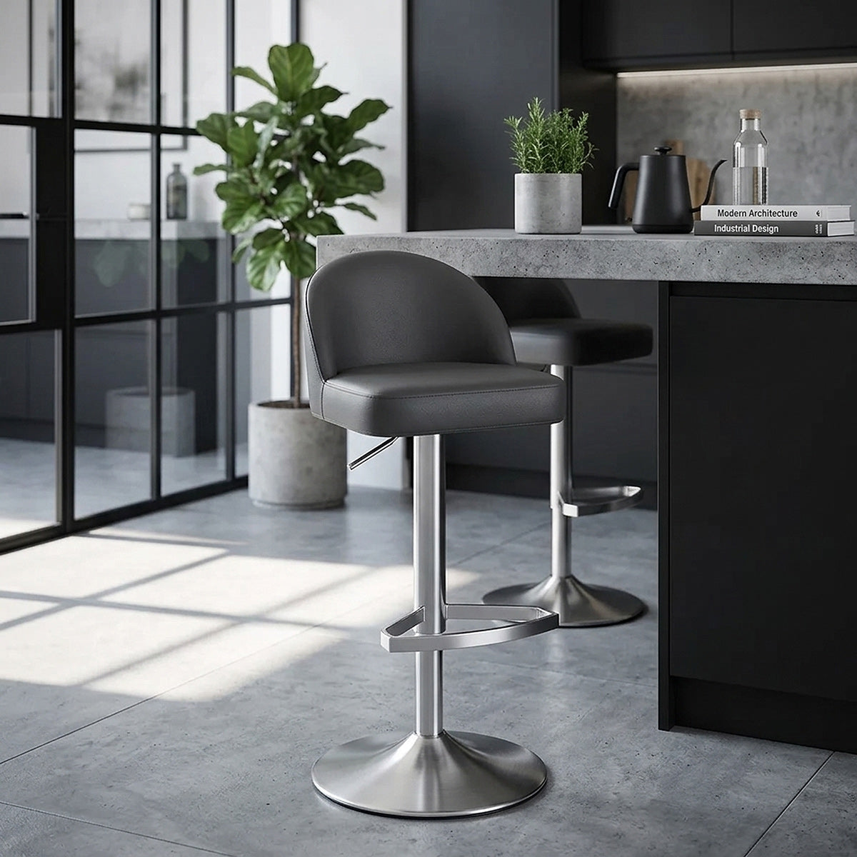 Mimi Real Leather Bar Stool Grey