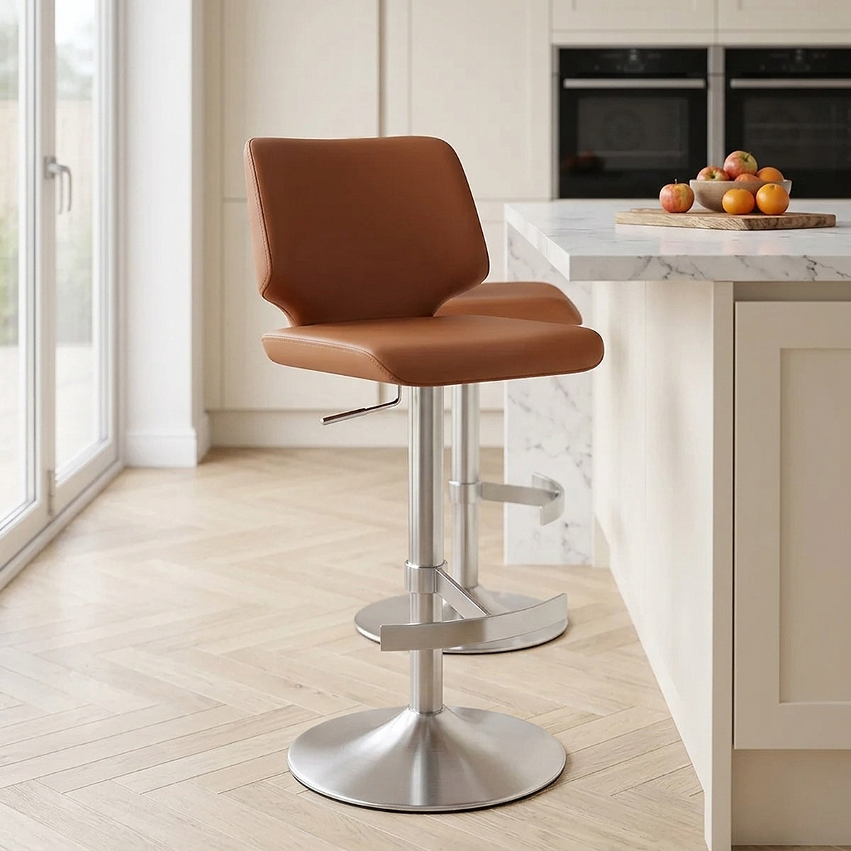 Mode Brushed Steel Stool  Dark Tan