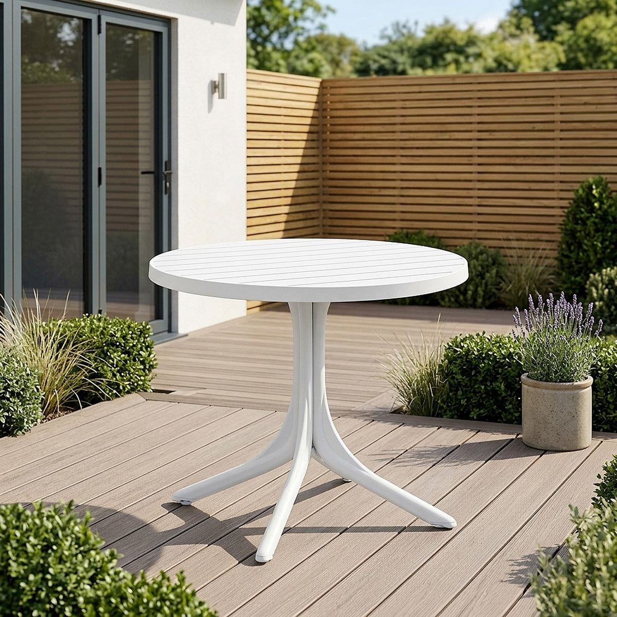 Mono Outdoor Table & 4 Aura Stackable Armchairs Dining Set