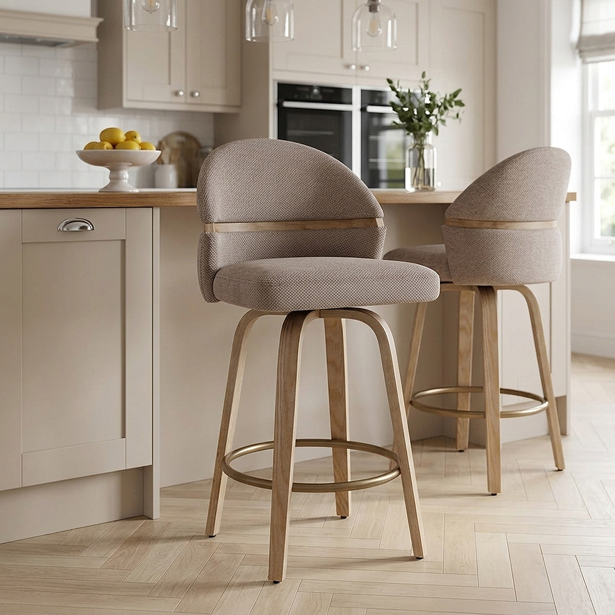 Odessa Oak Bar Stool Brown Fabric