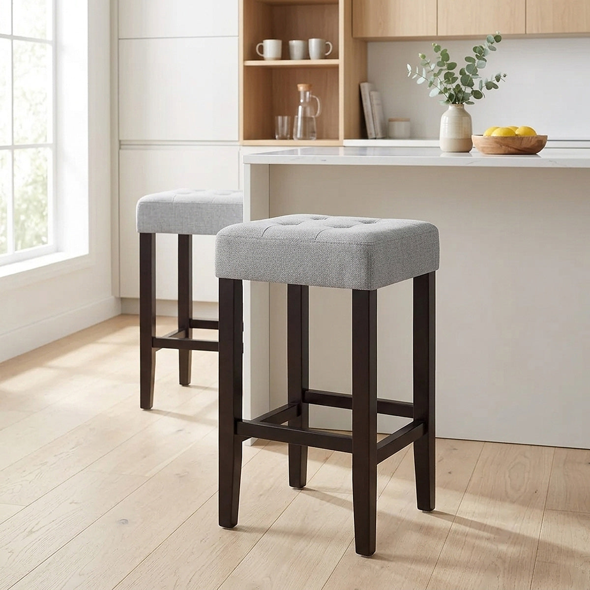 Oliver Wenge Stool Grey Fabric