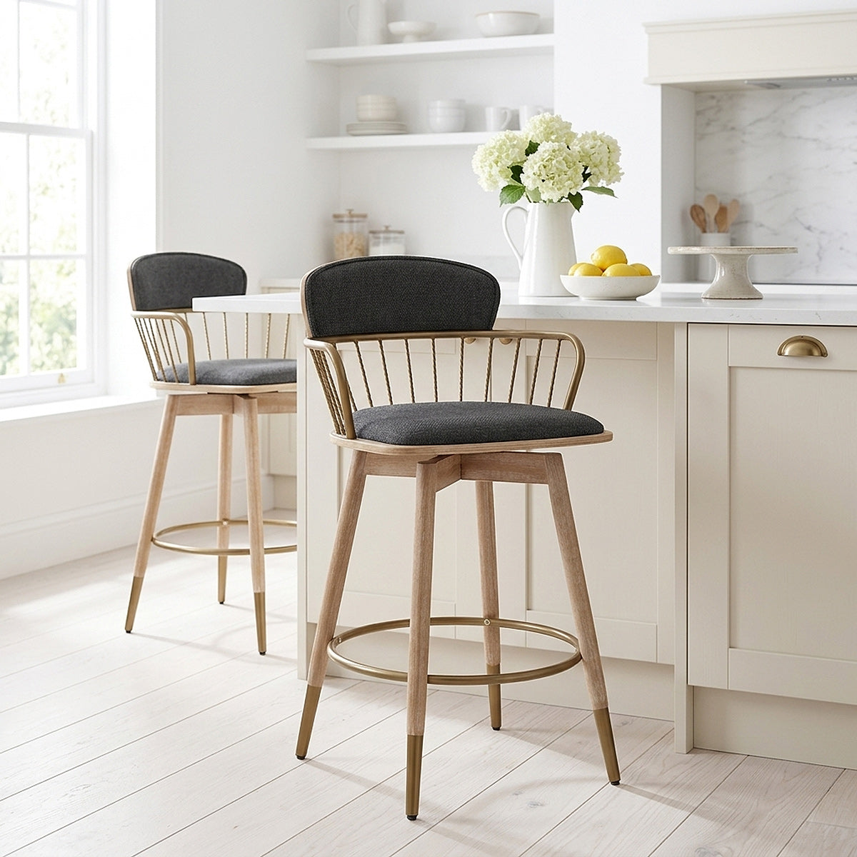 Opera Bar Stool Oak & Black Fabric