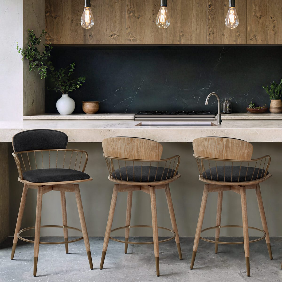 Opera Bar Stool Oak & Black Fabric