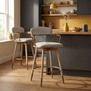 Opera Bar Stool Oak & Grey Fabric
