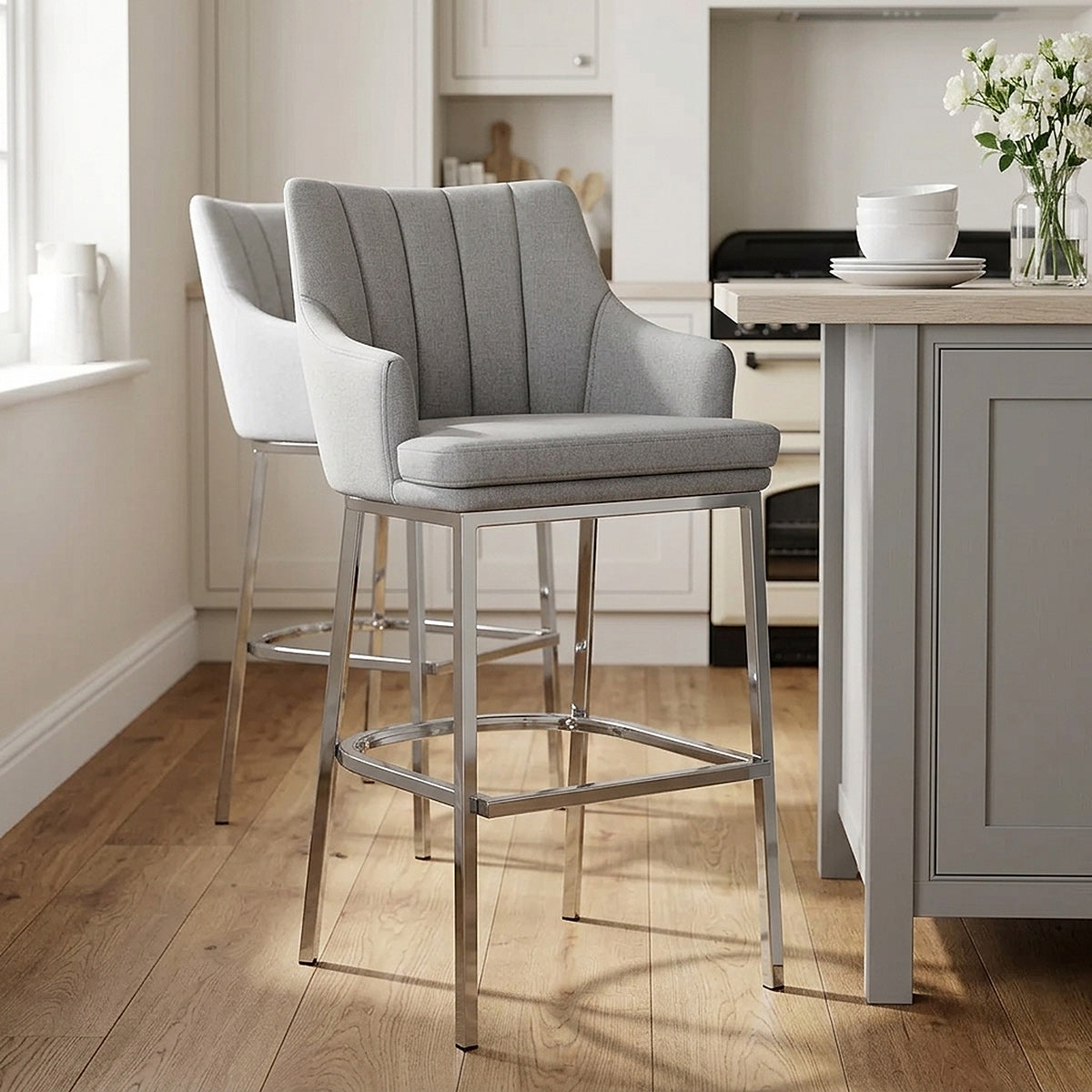 Orion Bar Stool Grey Fabric