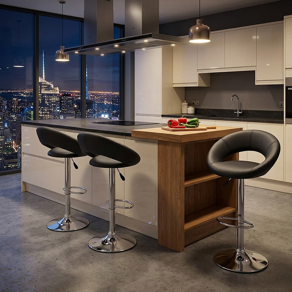 Padded Crescent Bar Stool Black