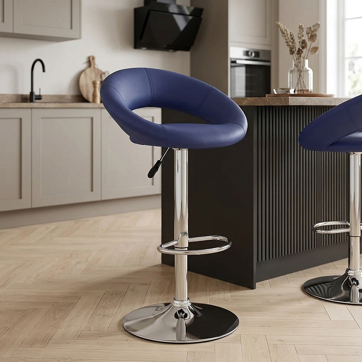 Padded Crescent Bar Stool Blue