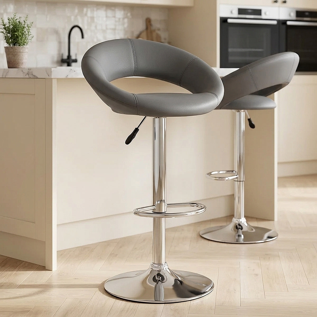 Padded Crescent Bar Stool Grey