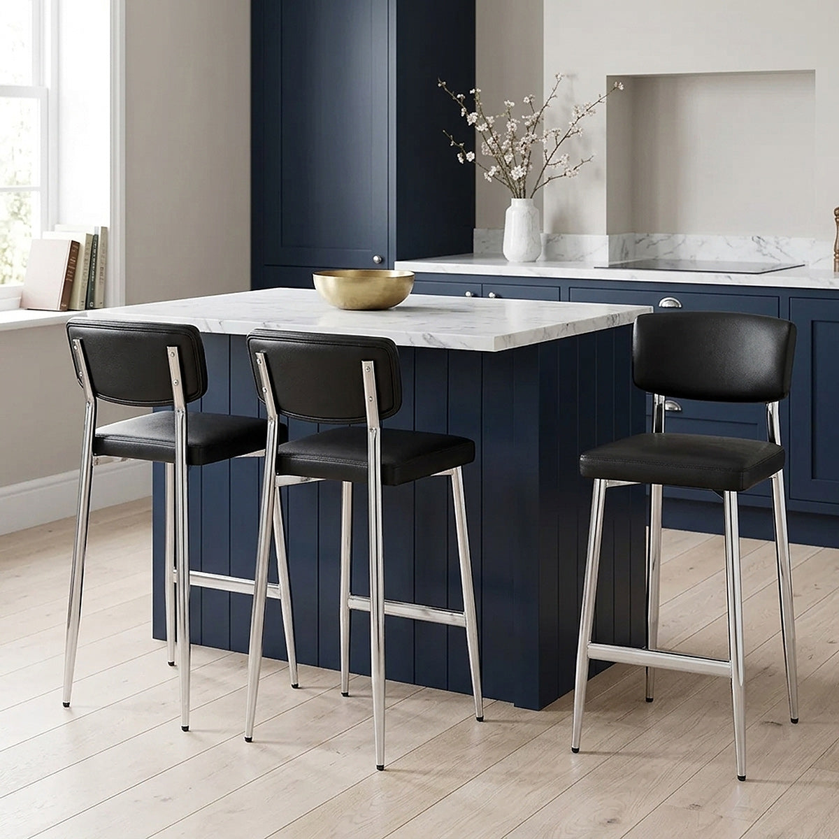 Parker Bar Stool Black Real Leather