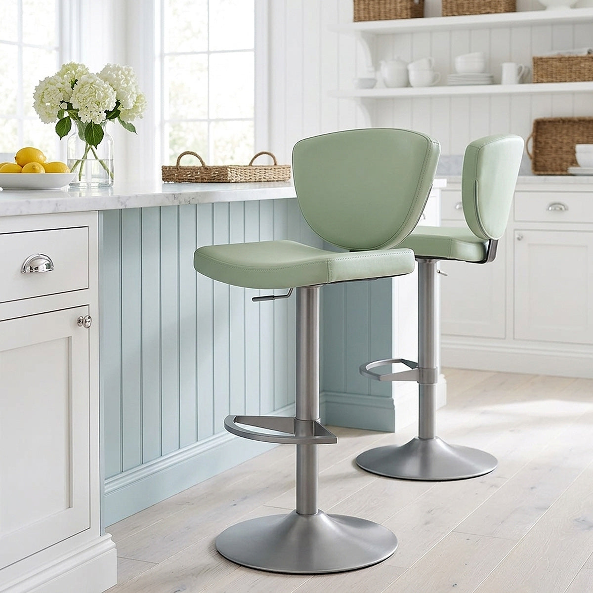 Pearl Real Leather Stool Green
