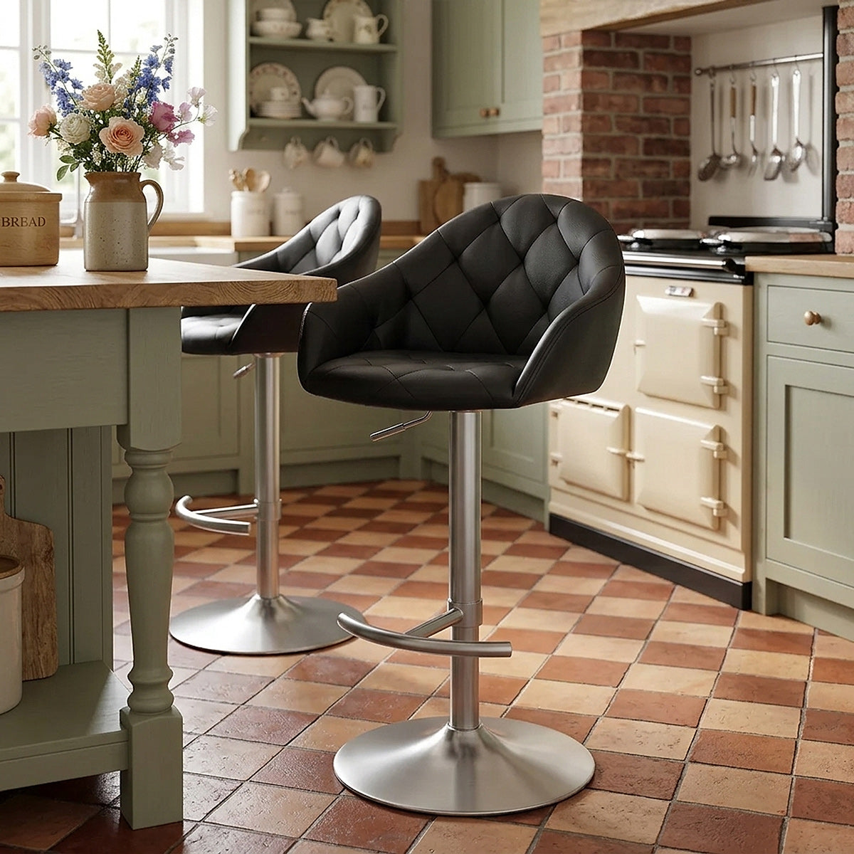 Perry Brushed Steel Stool Black