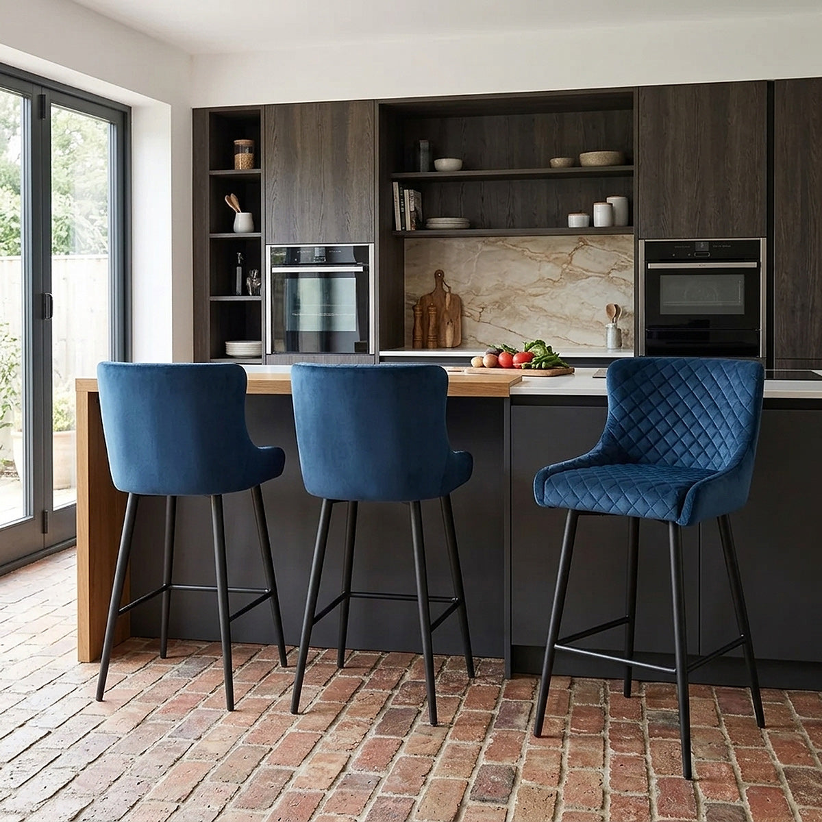 Provence Bar Stool Blue Velvet