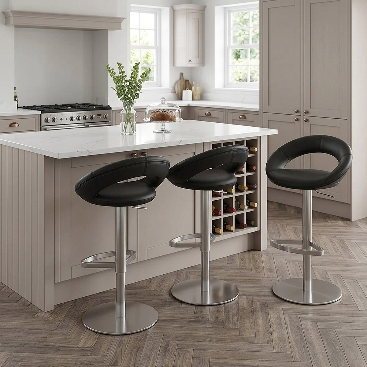 Real Leather Crescent Bar Stool Black