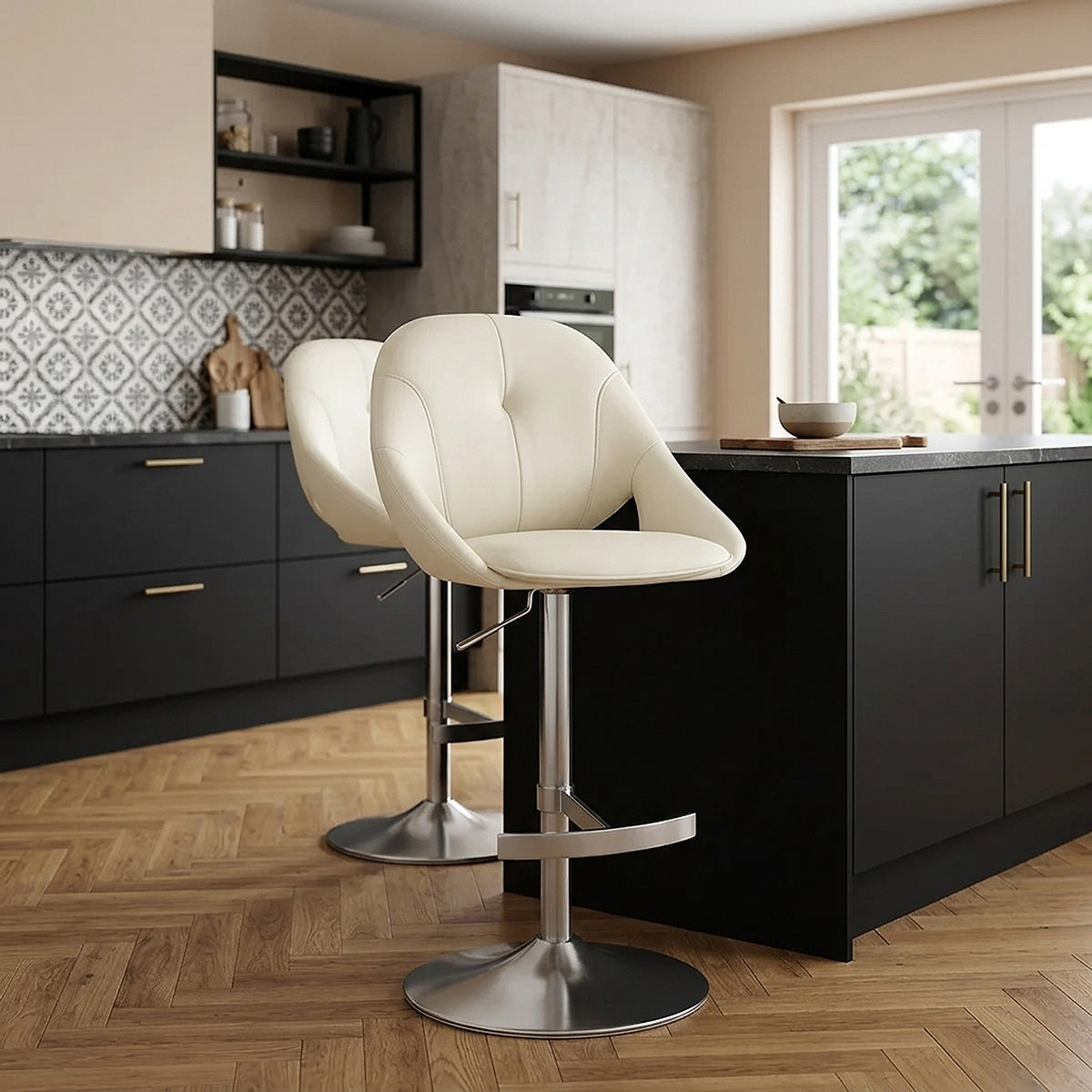 Rico Brushed Steel Stool Cream Eco Leather