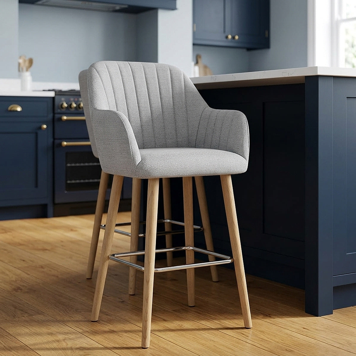 Rio Wooden Stool Grey Fabric