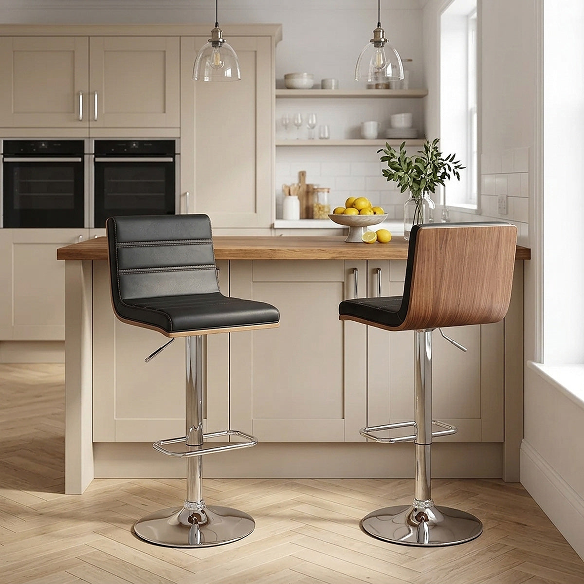 Riviera Walnut Bar Stool Black