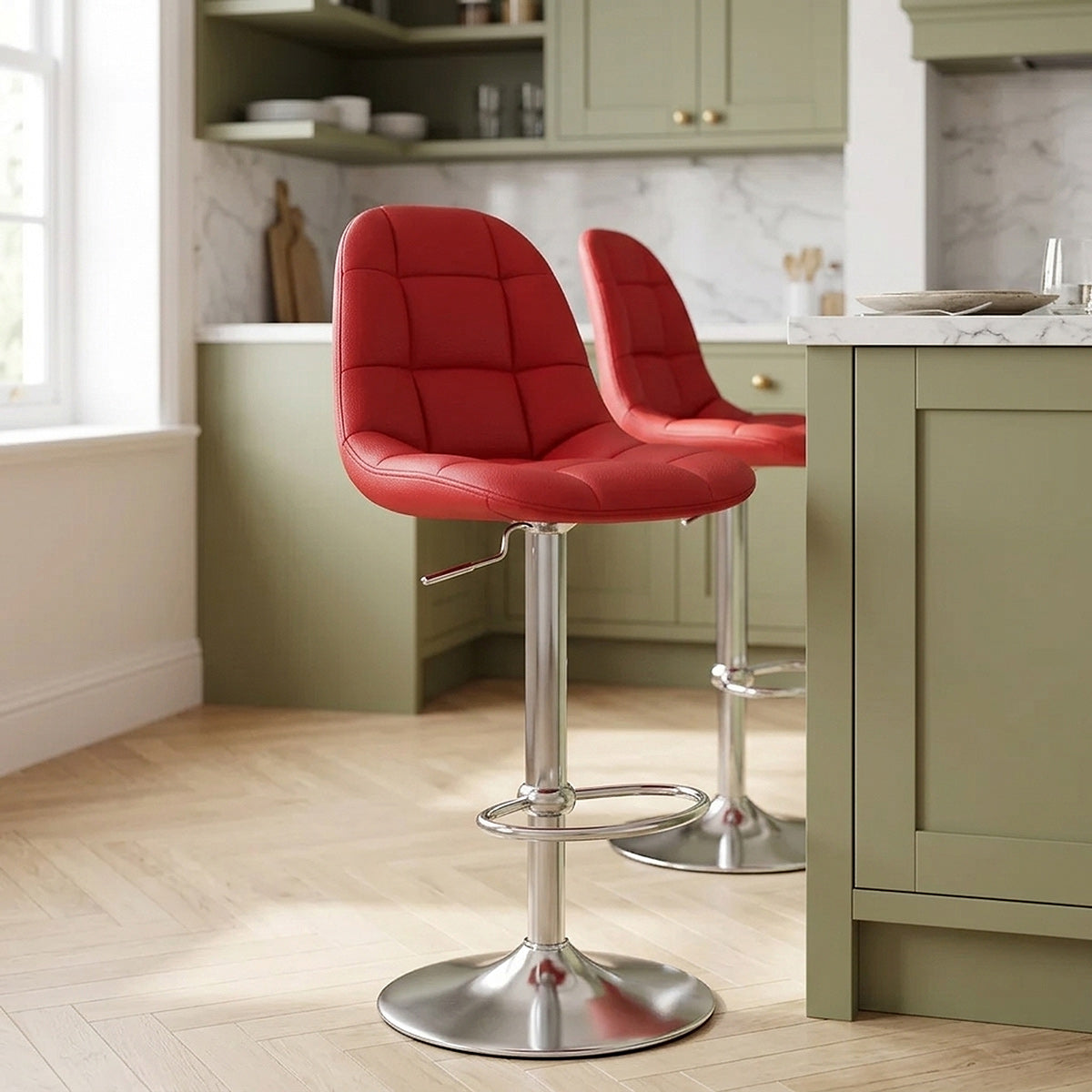 Rochelle Brushed Steel Stool Red