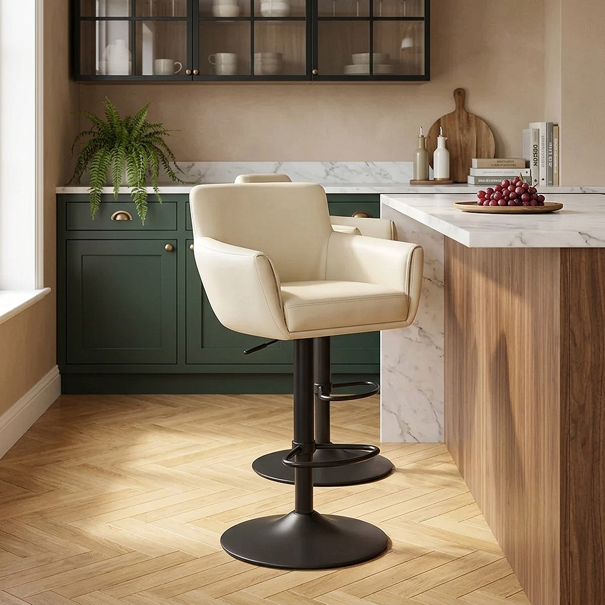 Rome Real Leather Gas Lift Stool Cream