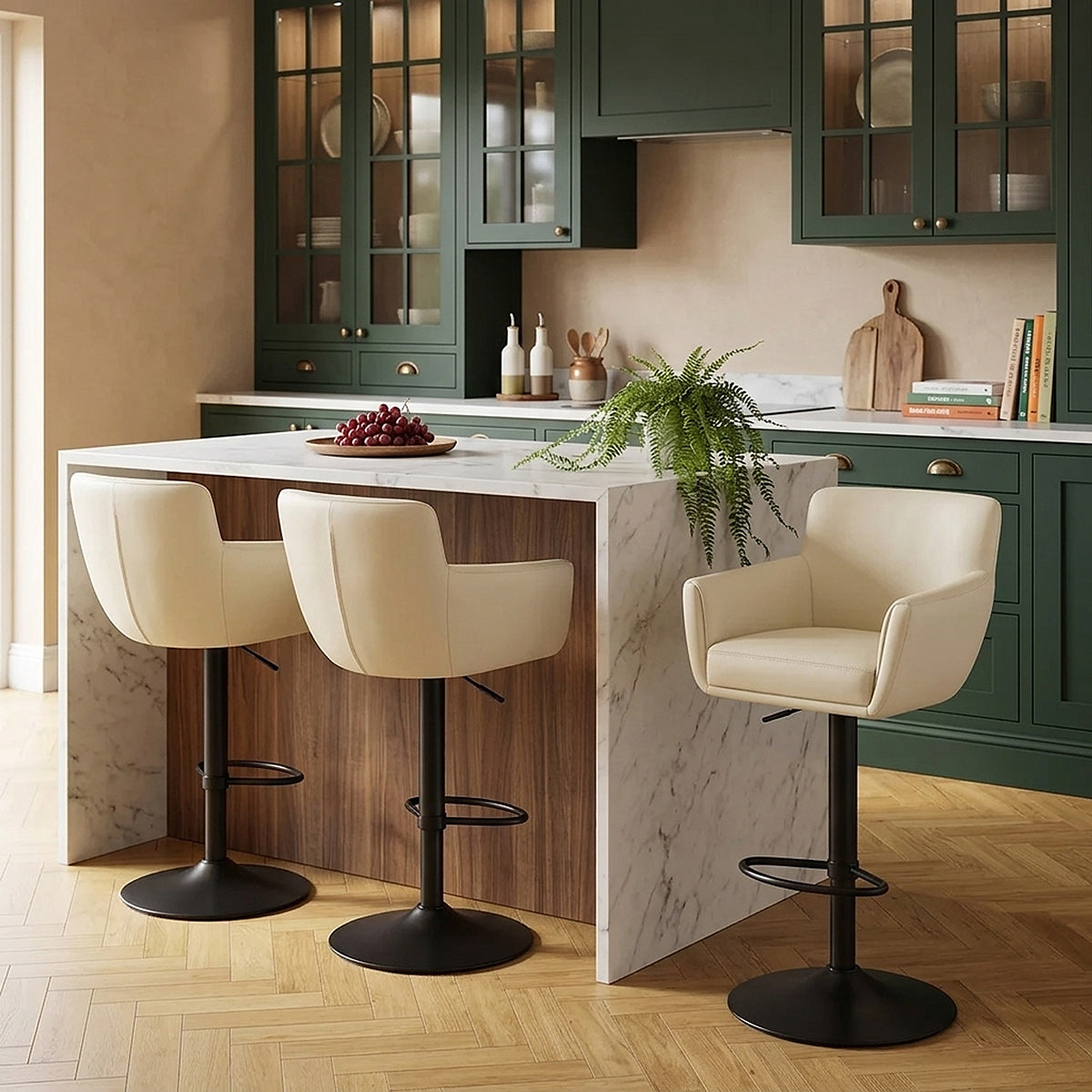 Rome Real Leather Gas Lift Stool Cream
