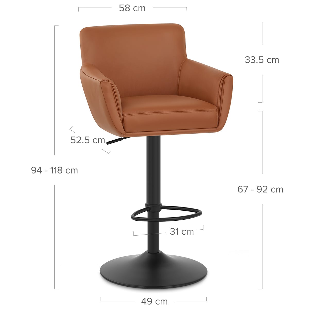 Rome Real Leather Gas Lift Stool Tan