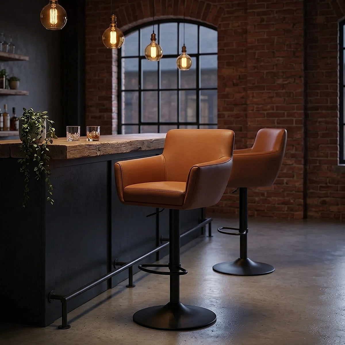 Rome Real Leather Gas Lift Stool Tan