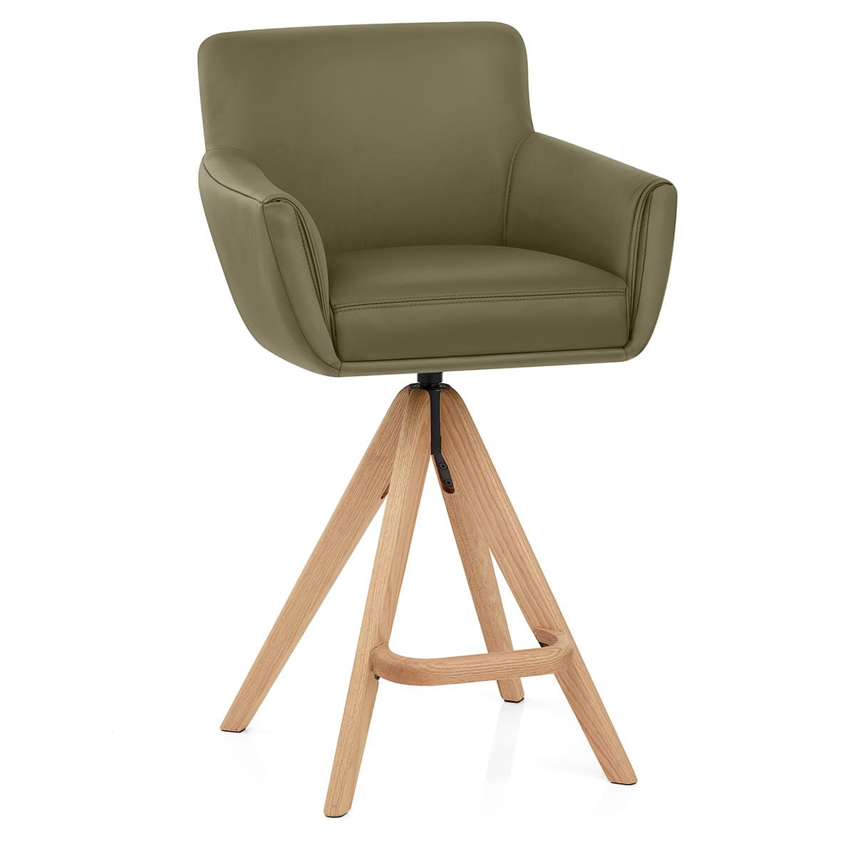 Rome Real Leather Wooden Stool Green