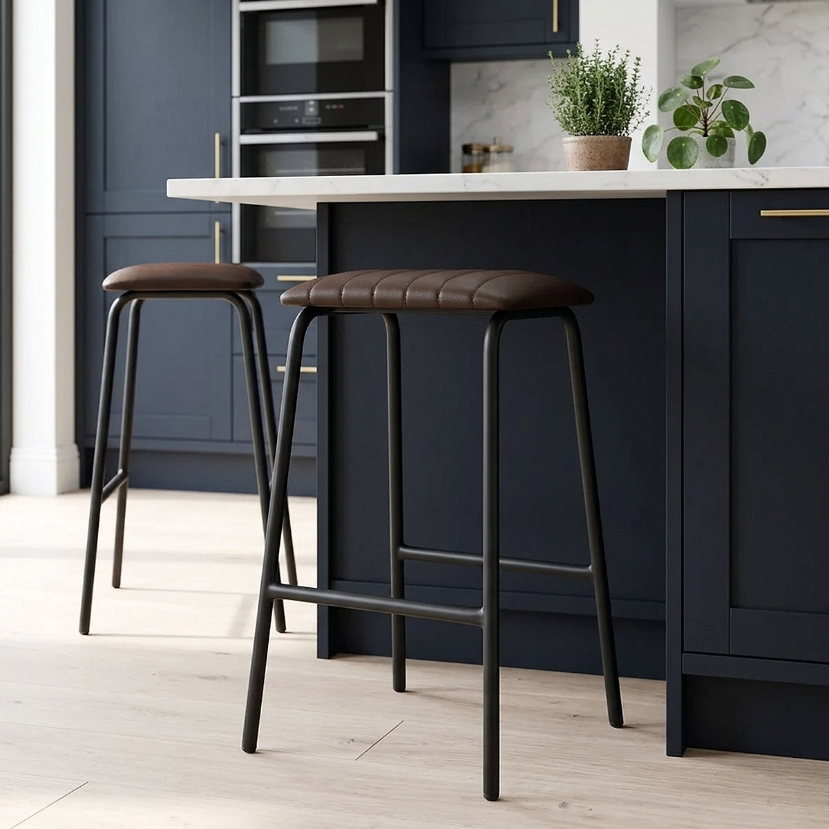 Sasha Real Leather Stool Brown